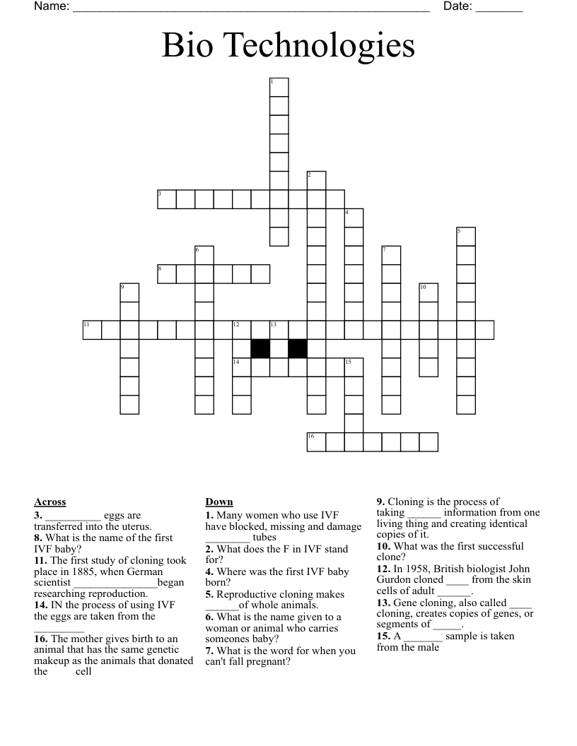 Bio Technologies Crossword