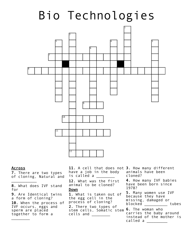 Bio Technologies  Crossword