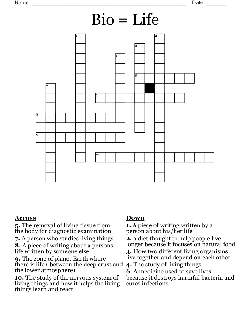 Bio = Life Crossword