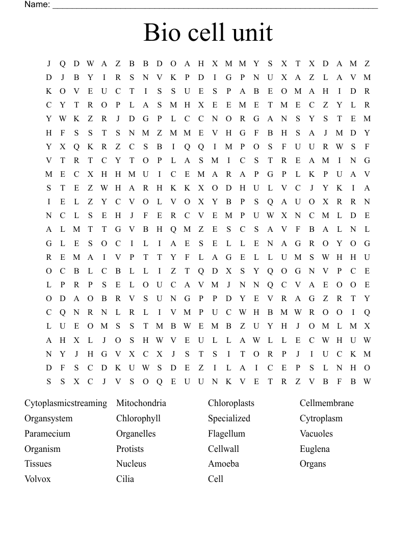 Bio cell unit Word Search