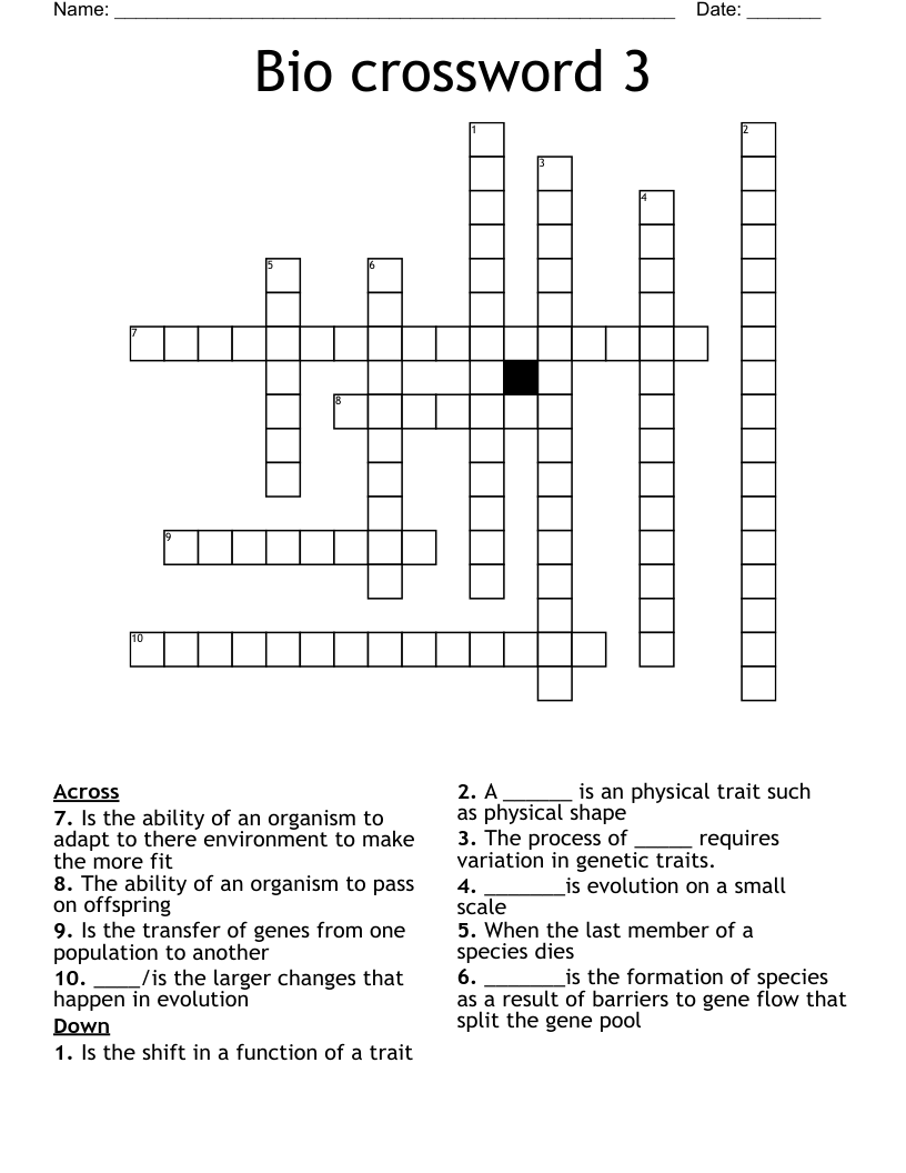 Bio crossword 3