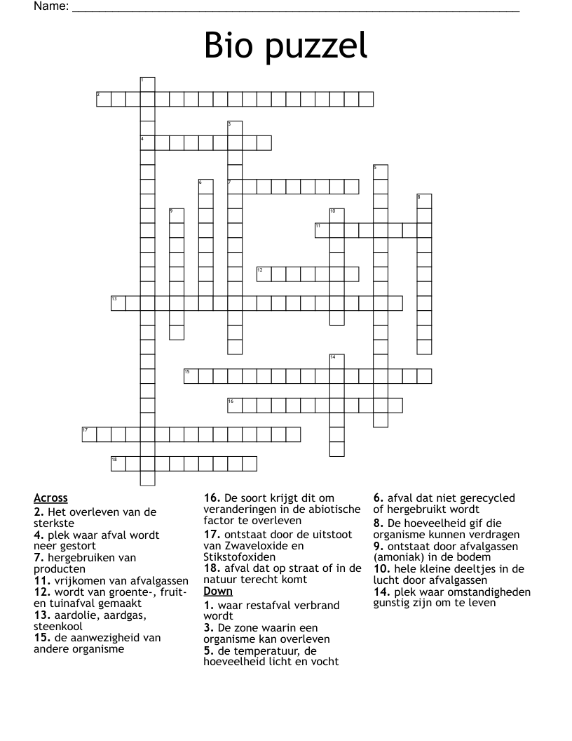 Bio puzzel Crossword