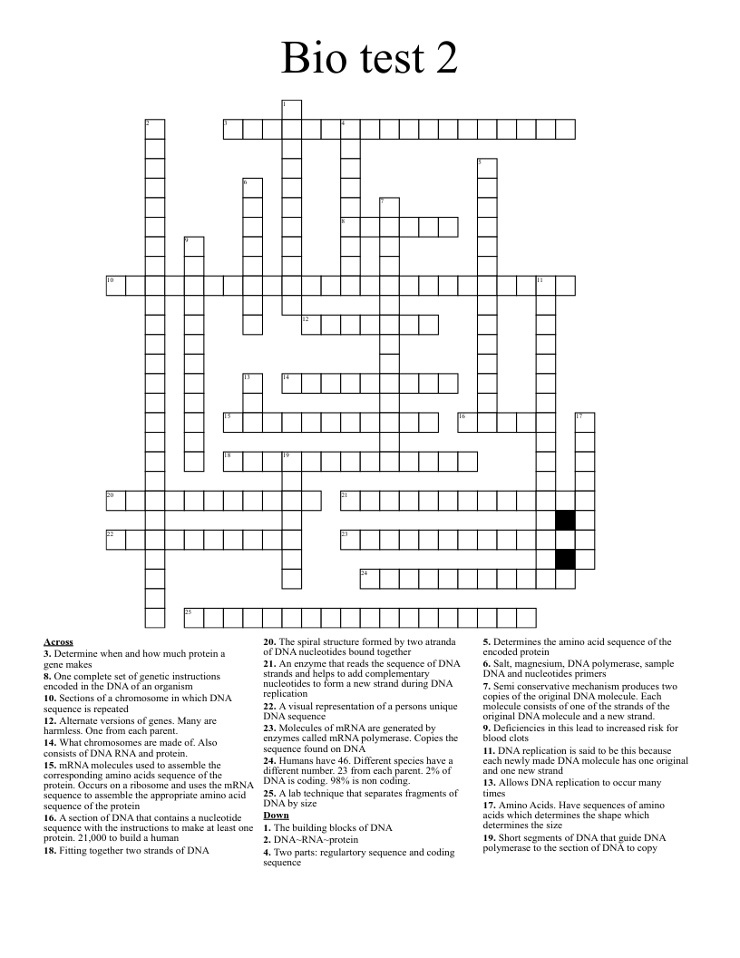 Bio test 2 Crossword