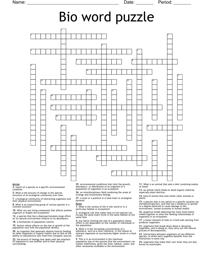 Bio word puzzle  Crossword