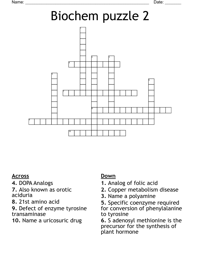 Biochem puzzle 2 Crossword