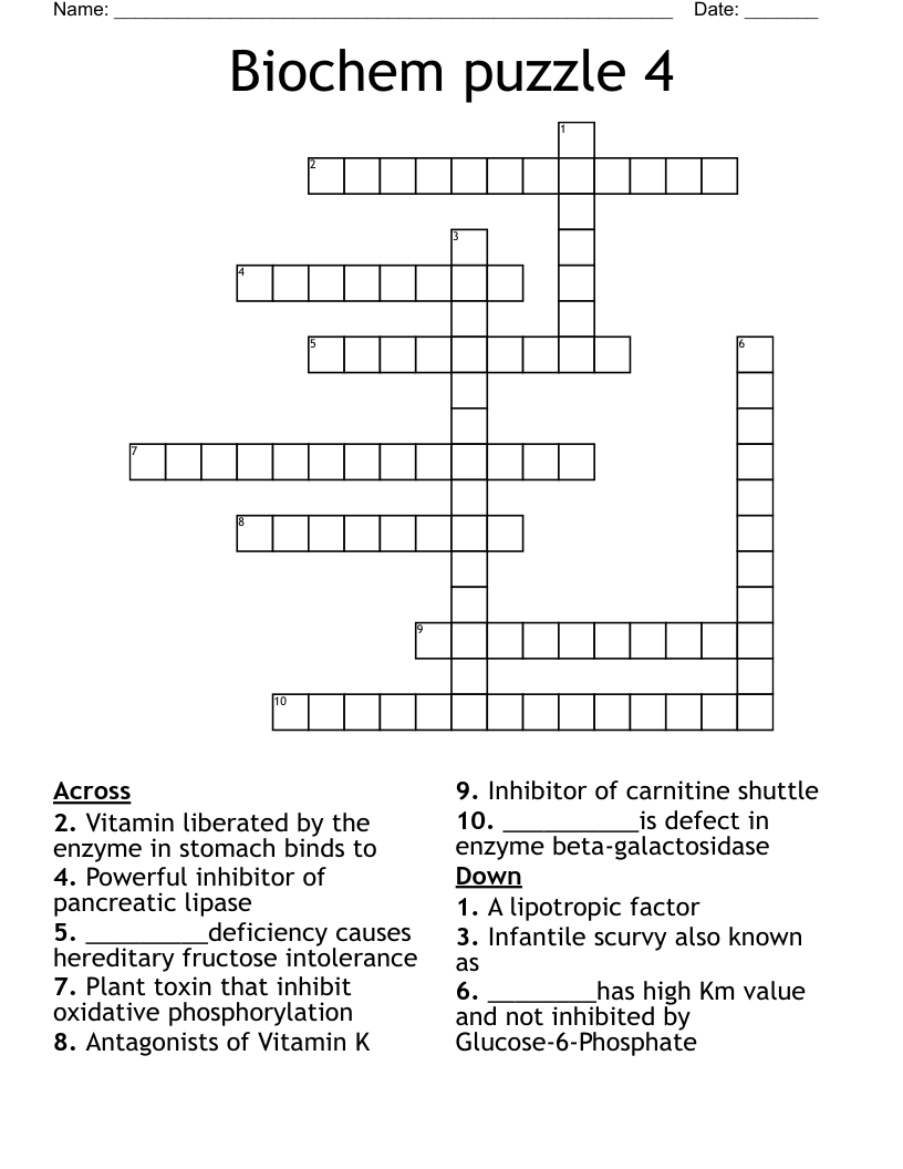 Biochem puzzle 4 Crossword