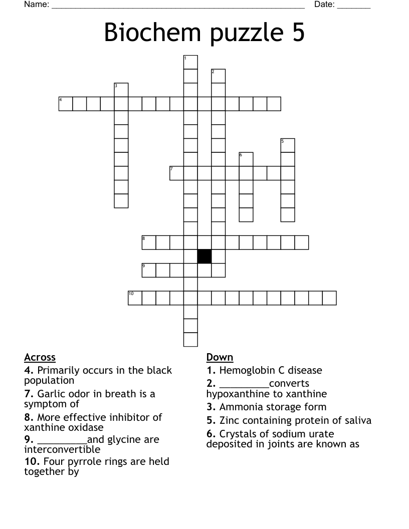 Biochem puzzle 5 Crossword