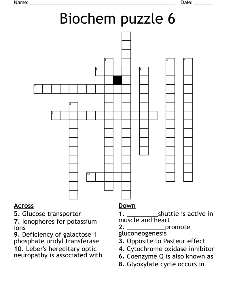 Biochem puzzle 6 Crossword