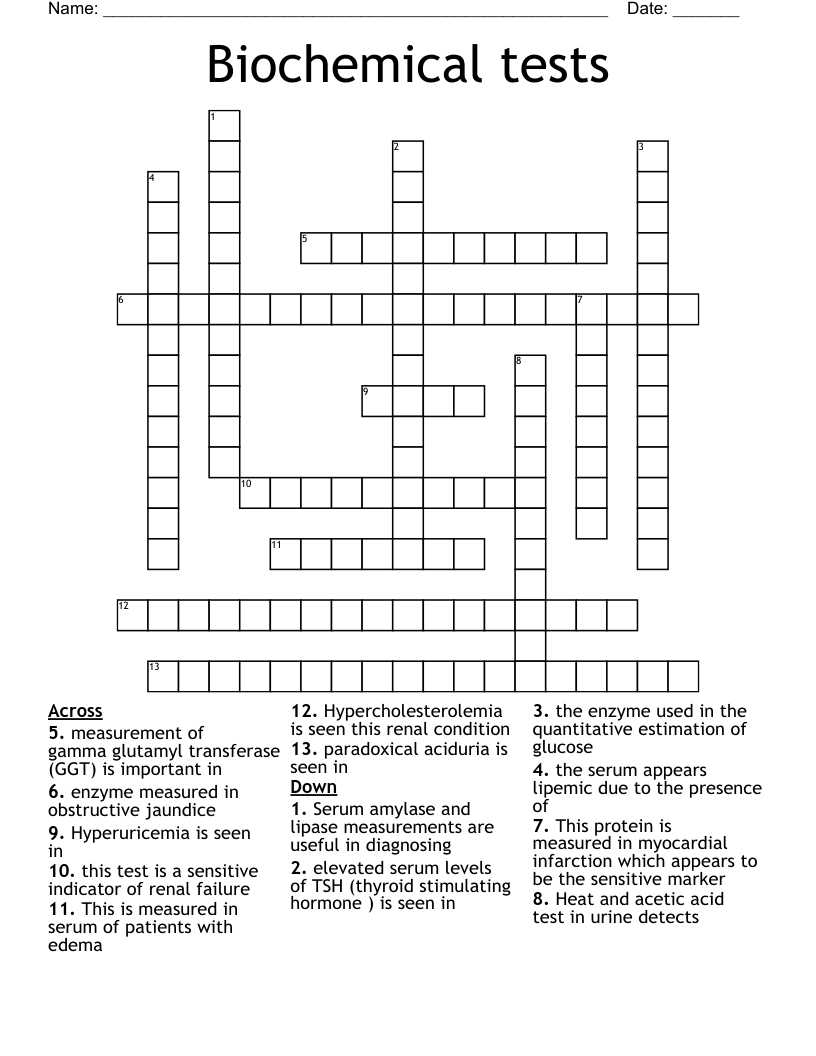 Biochemical tests Crossword