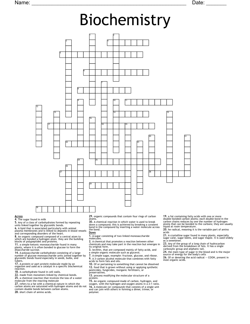 Biochemistry Crossword
