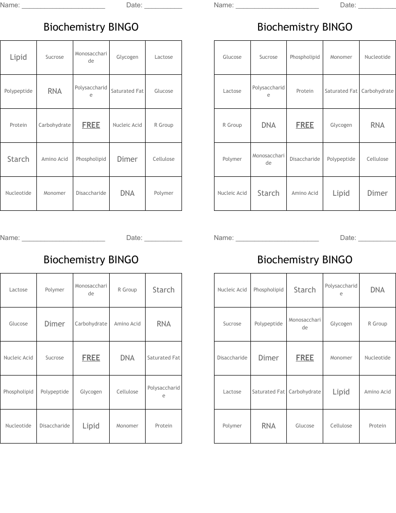 Biochemistry BINGO