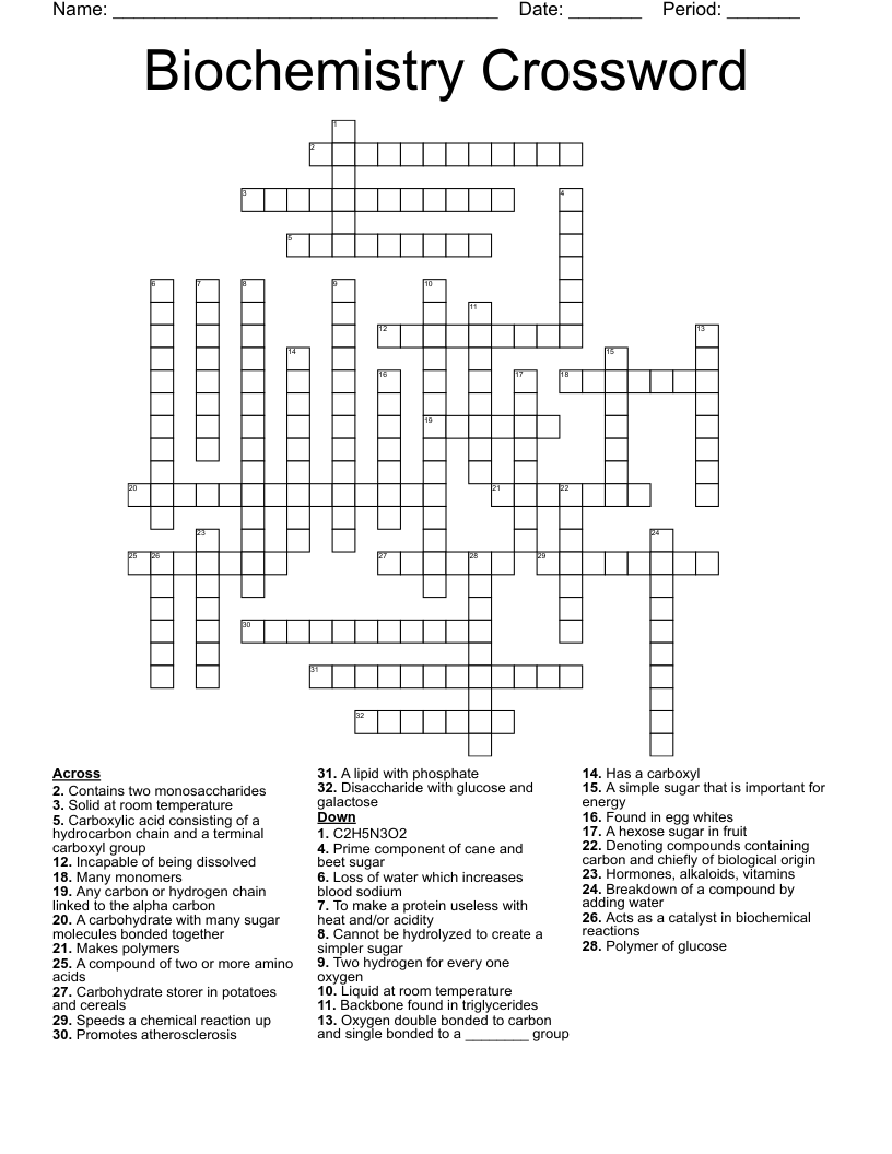 Biochemistry Crossword