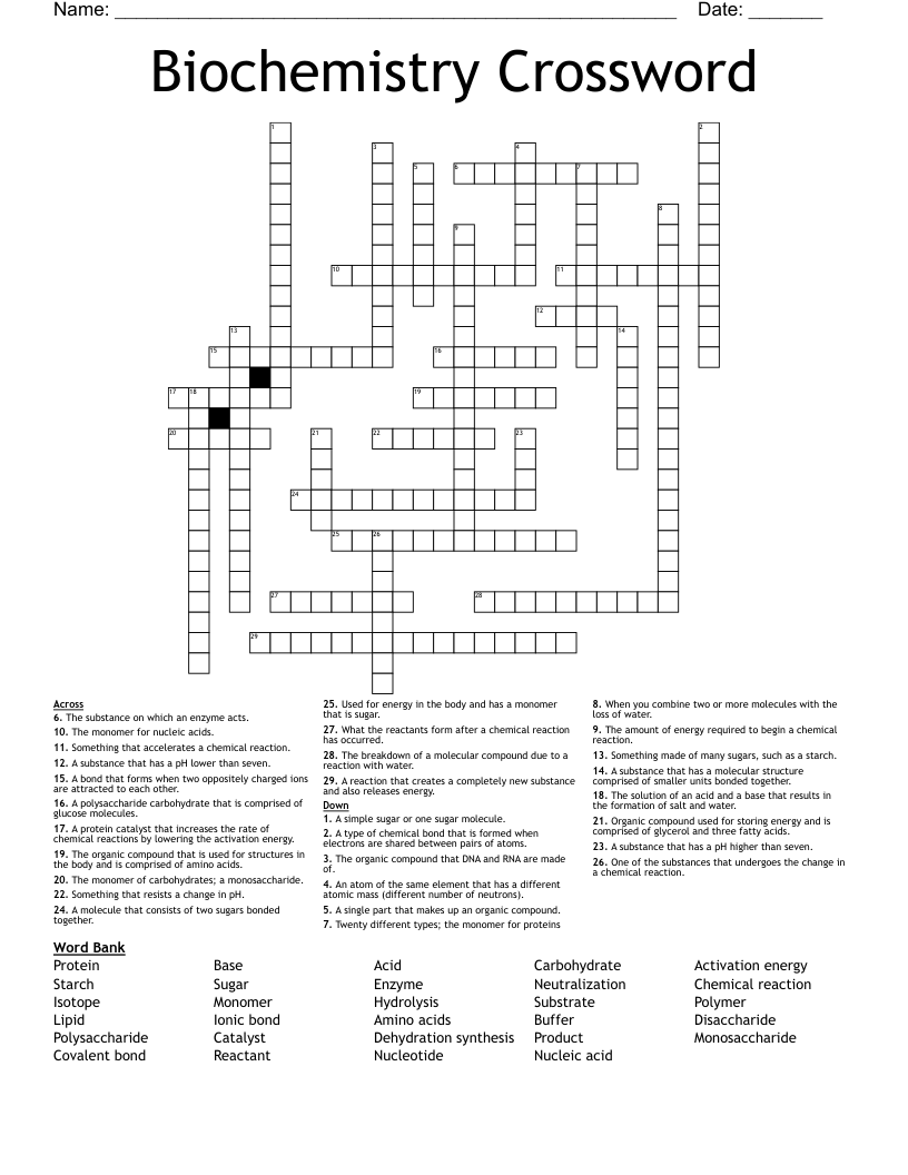 Biochemistry Crossword