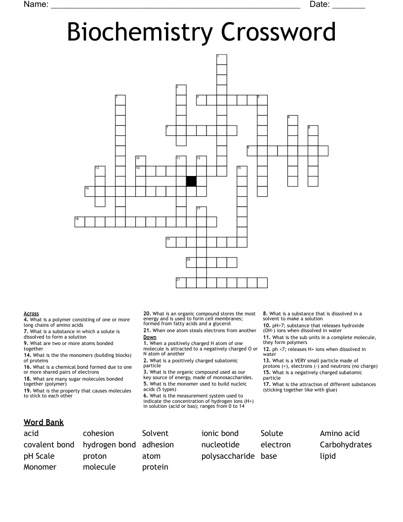 Biochemistry Crossword