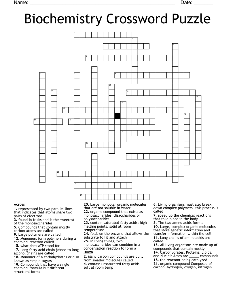 Biochemistry Crossword Puzzle