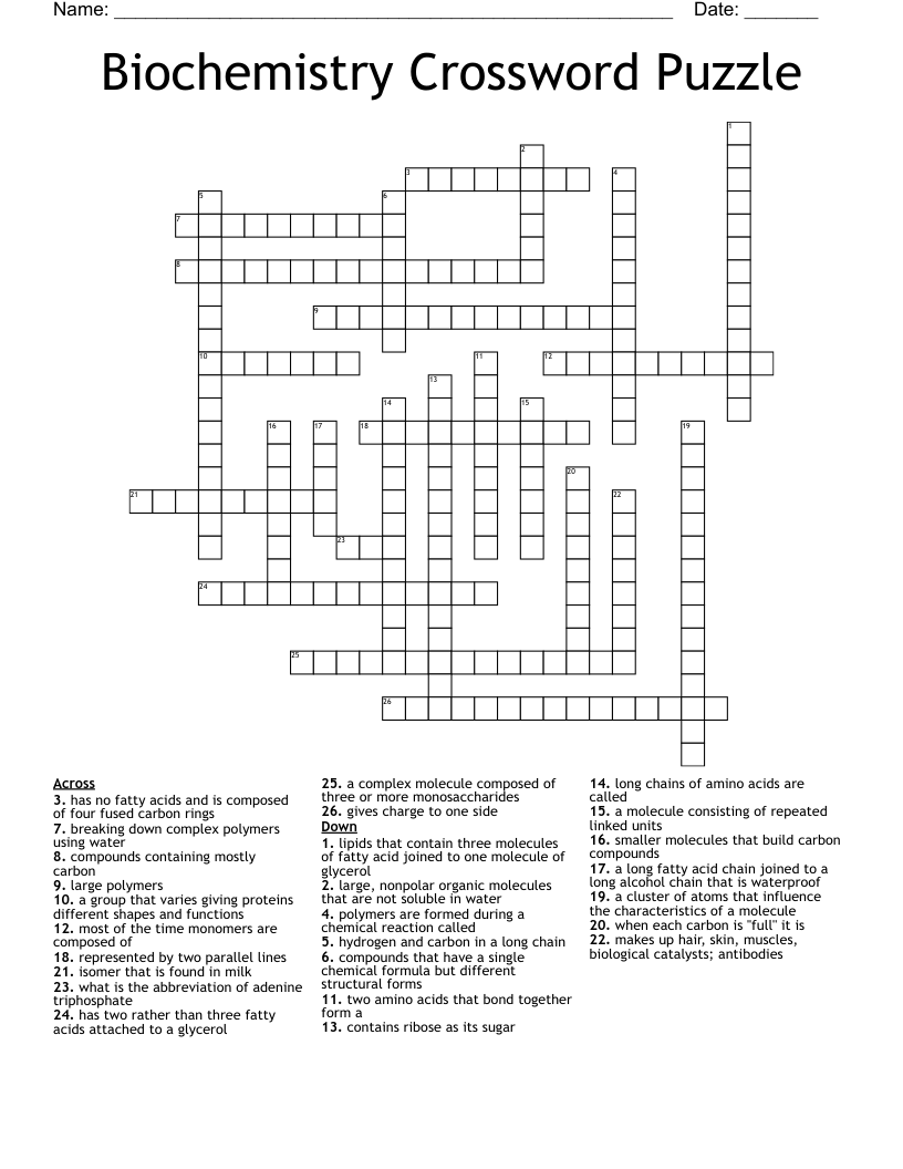 Biochemistry Crossword Puzzle 