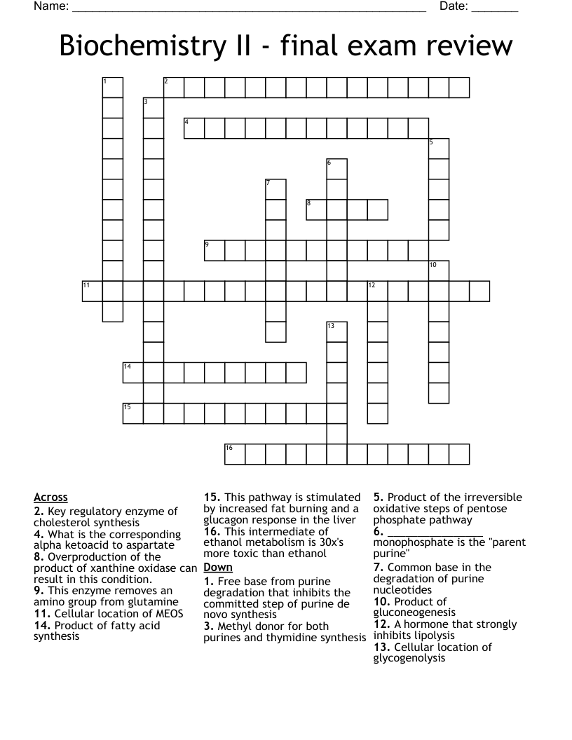 Biochemistry II - final exam review Crossword