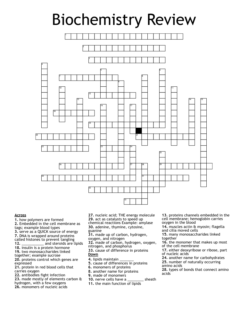 Biochemistry Review Crossword