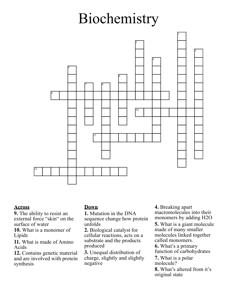Biochemistry  Crossword