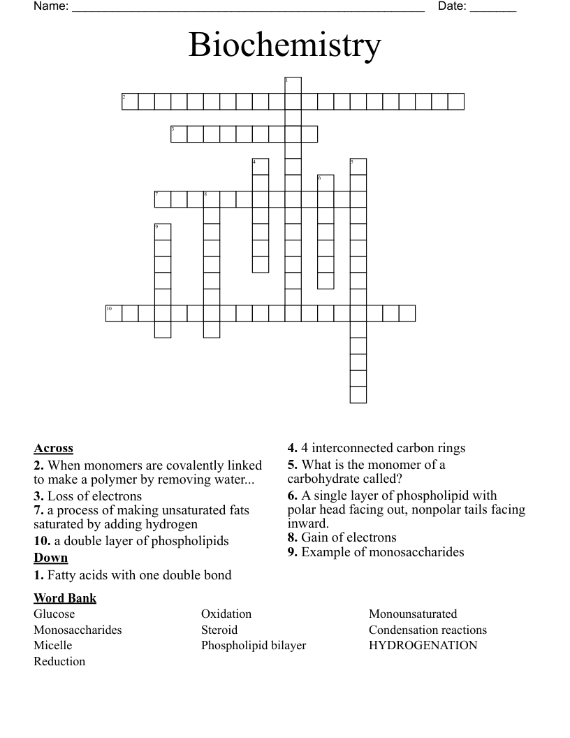 Biochemistry  Crossword