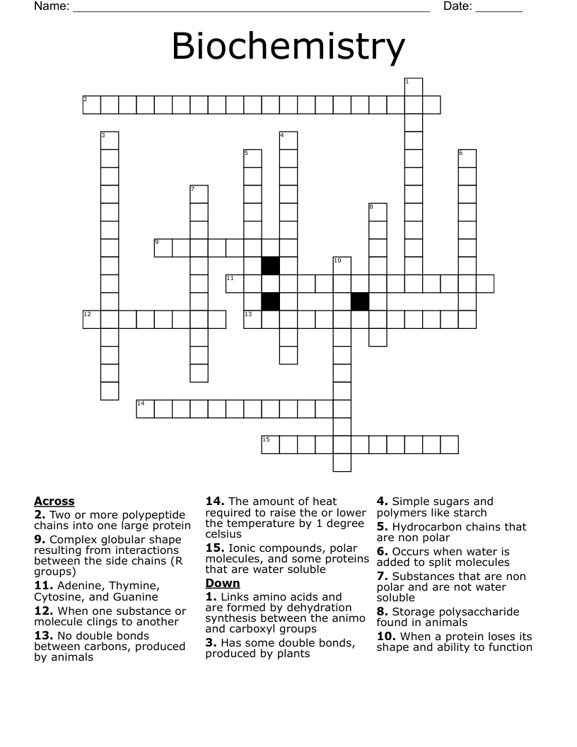 Biochemistry  Crossword