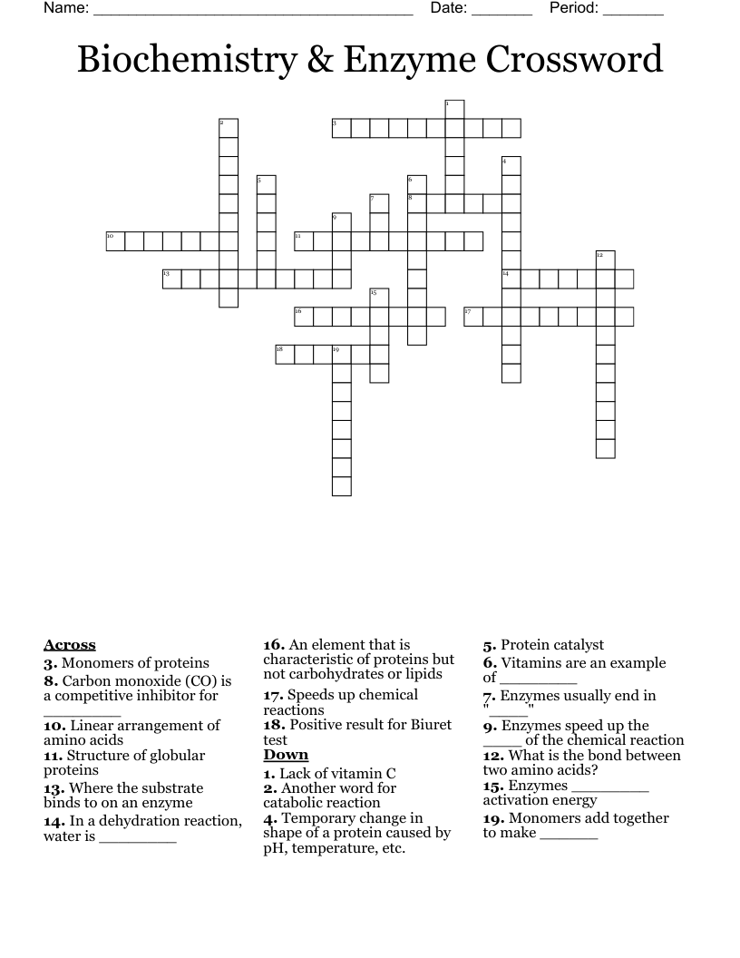 Biochemistry & Enzyme Crossword