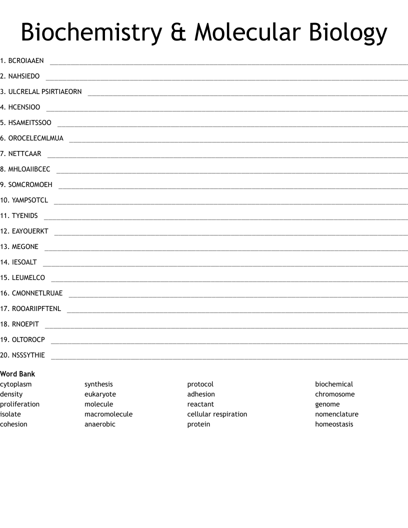 Biochemistry & Molecular Biology Word Scramble
