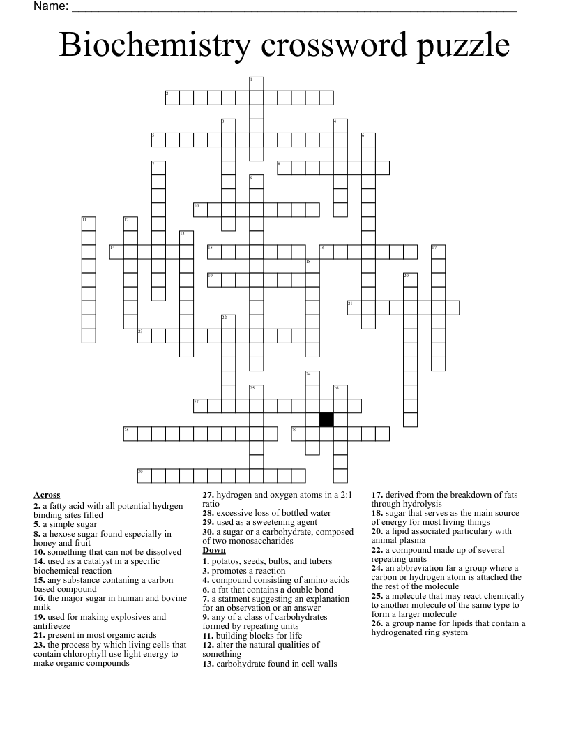Biochemistry crossword puzzle