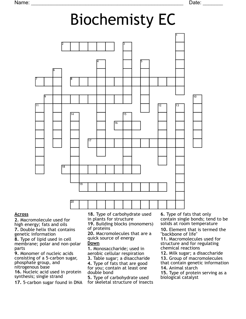 Biochemisty EC Crossword