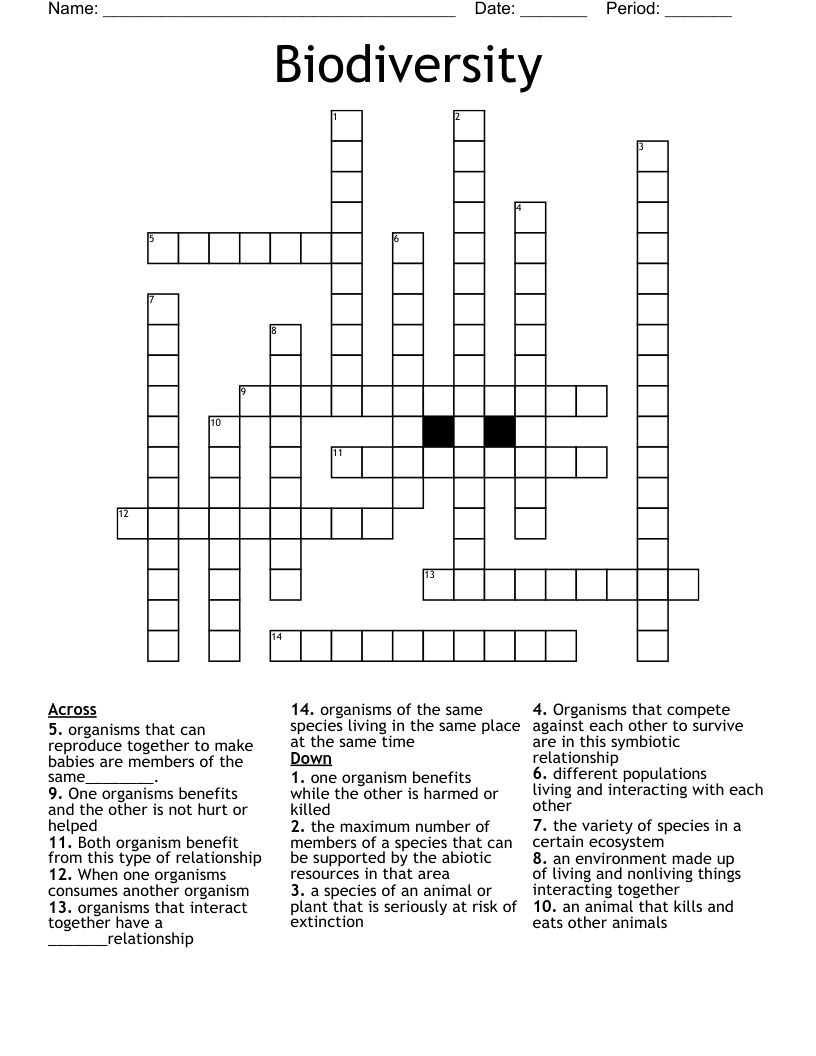 Biodiversity Crossword