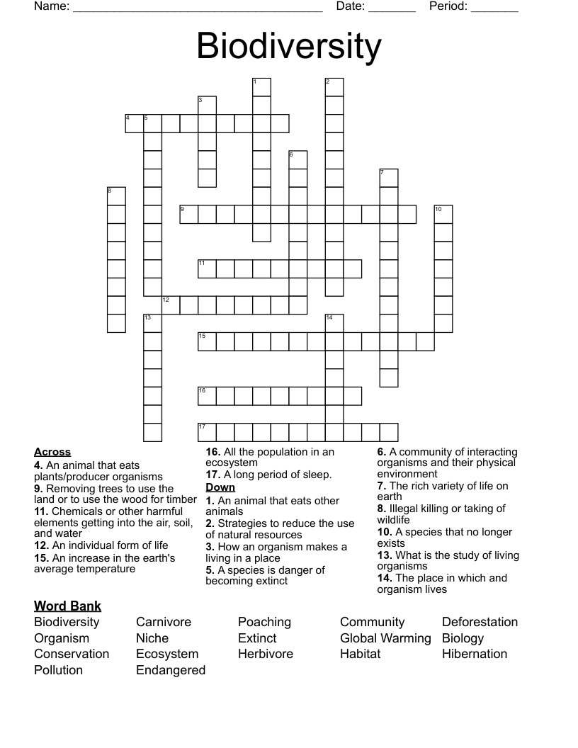 Biodiversity Crossword