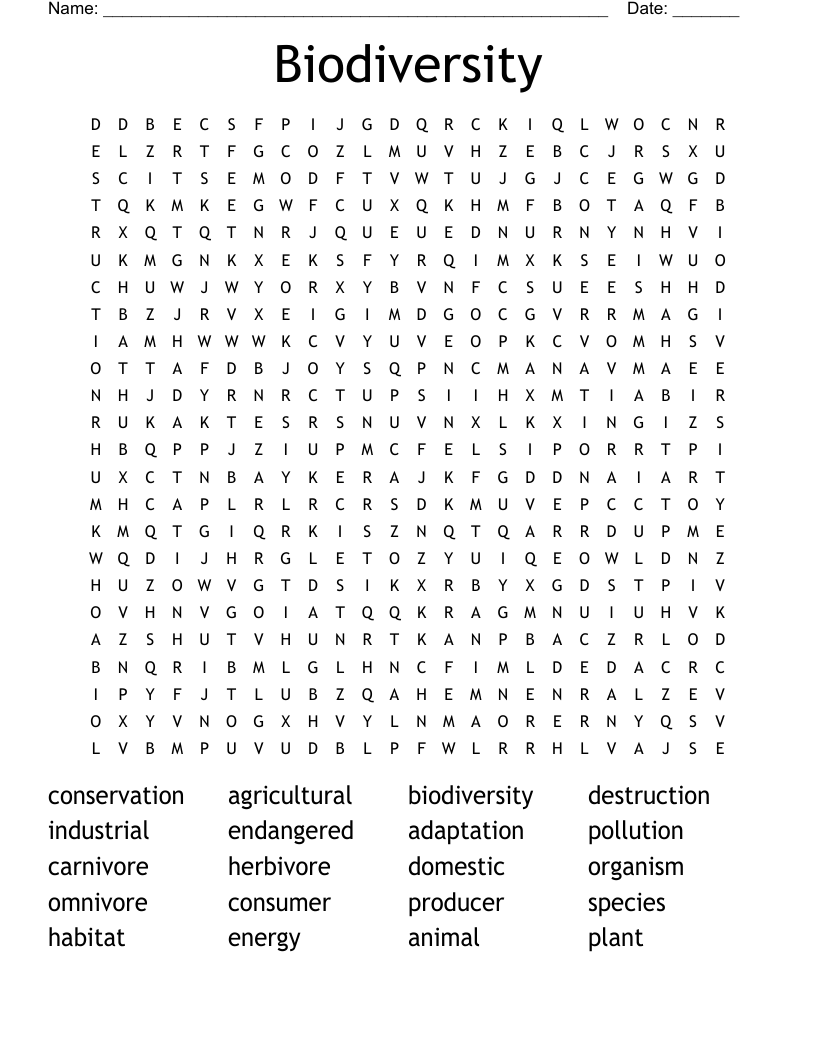 Biodiversity Word Search