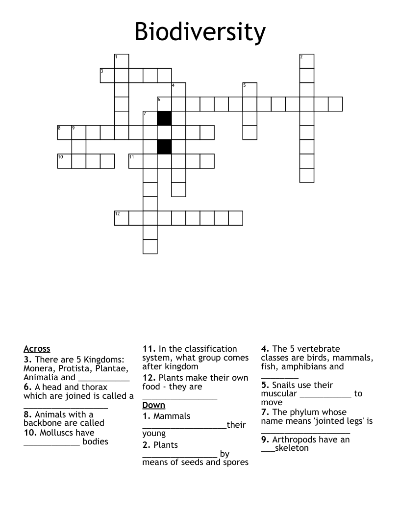 Biodiversity Crossword