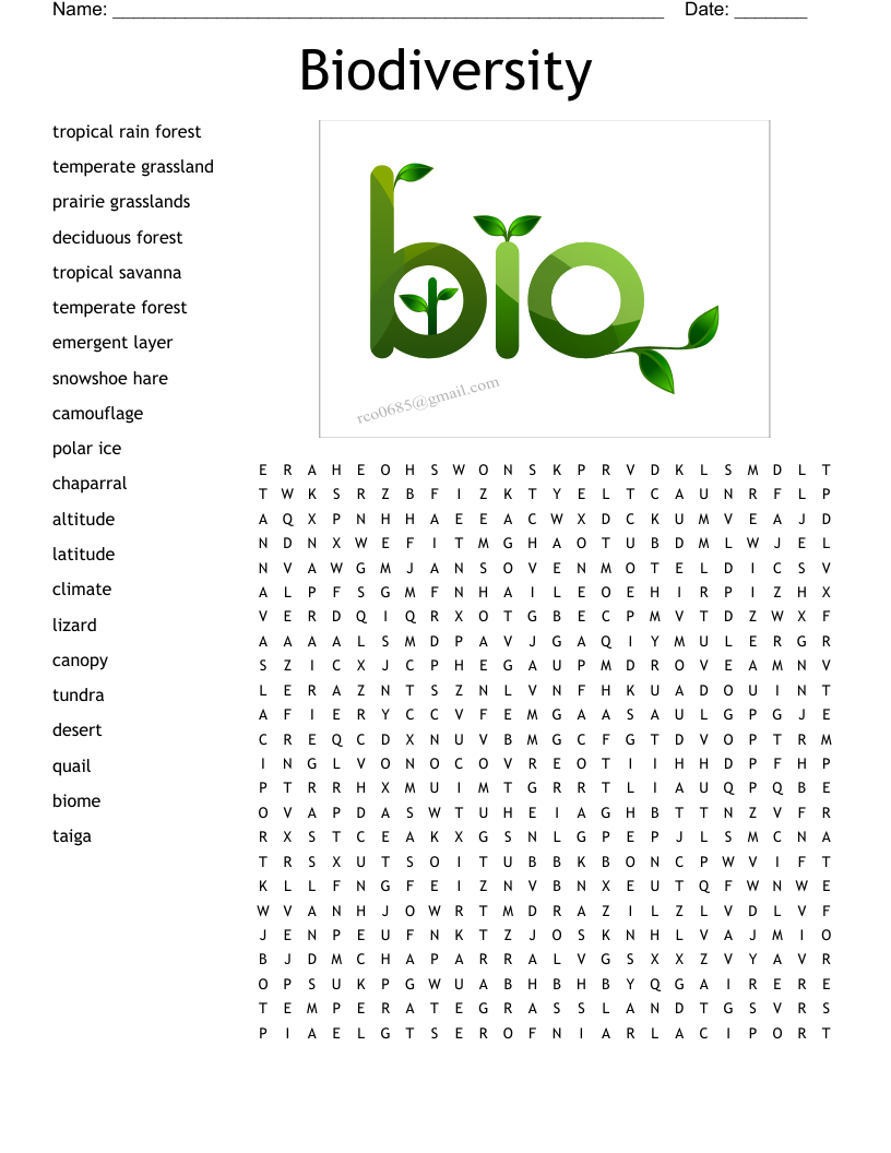 Biodiversity Word Search