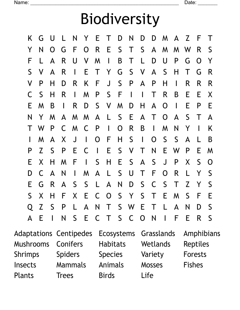 Biodiversity Word Search