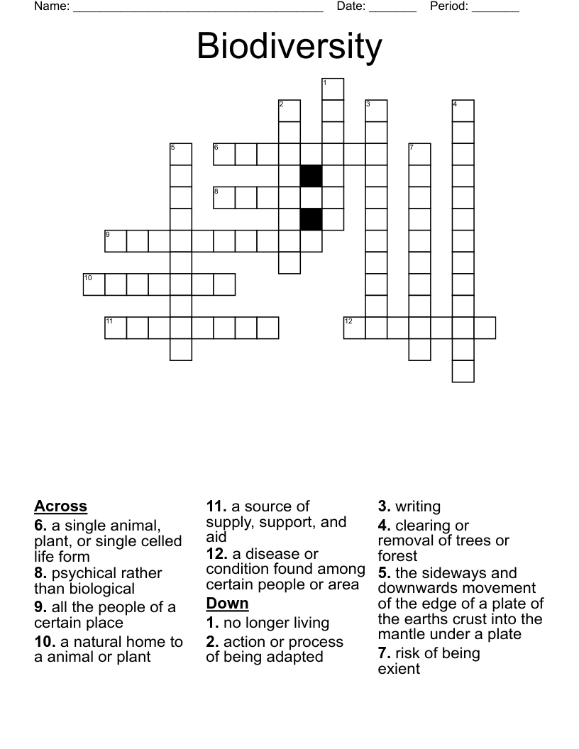 Biodiversity Crossword
