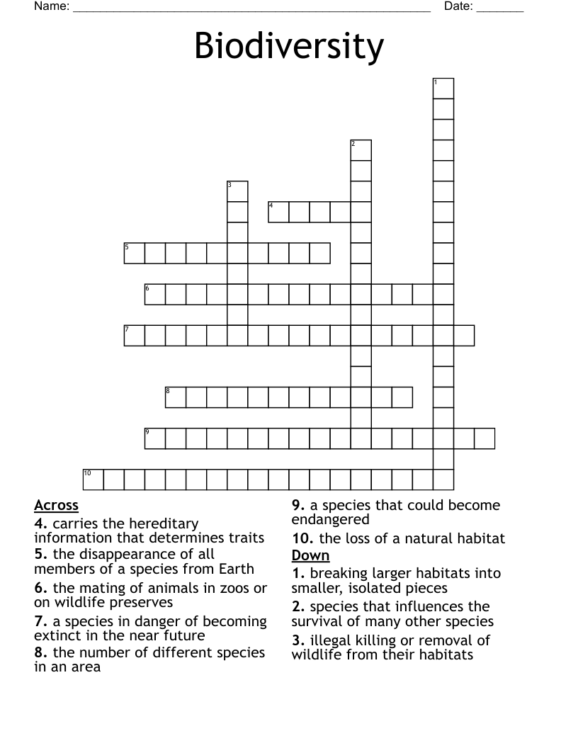 Biodiversity Crossword
