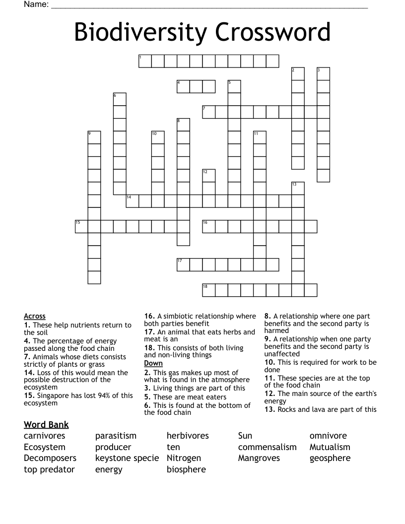Biodiversity Crossword