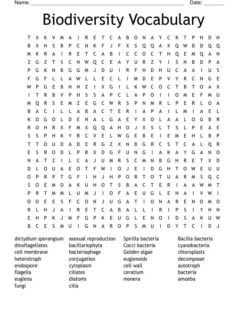 Biodiversity Vocabulary  Word Search