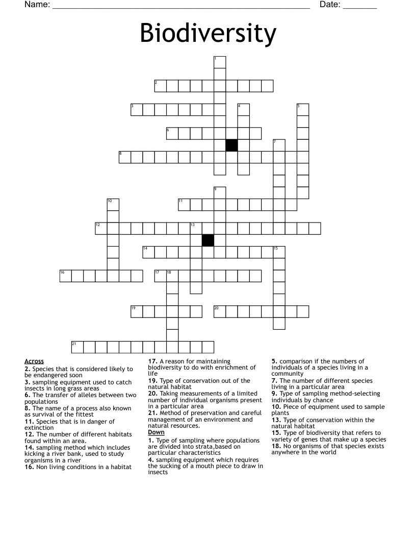 Biodiversity  Crossword