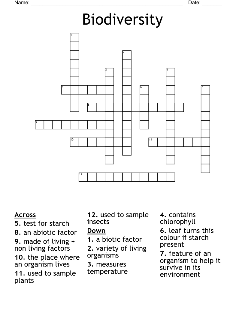 Biodiversity  Crossword