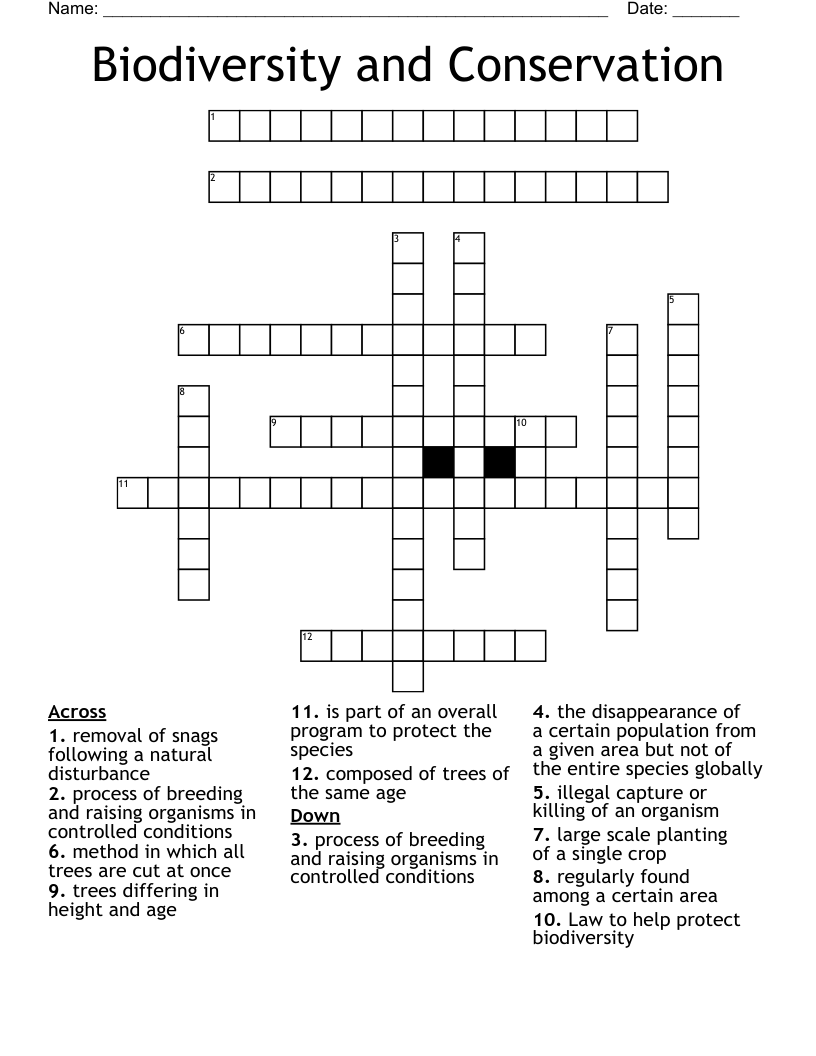 Biodiversity and Conservation  Crossword