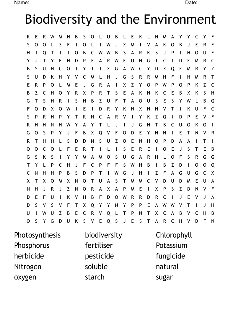 Biodiversity and the Environment Word Search
