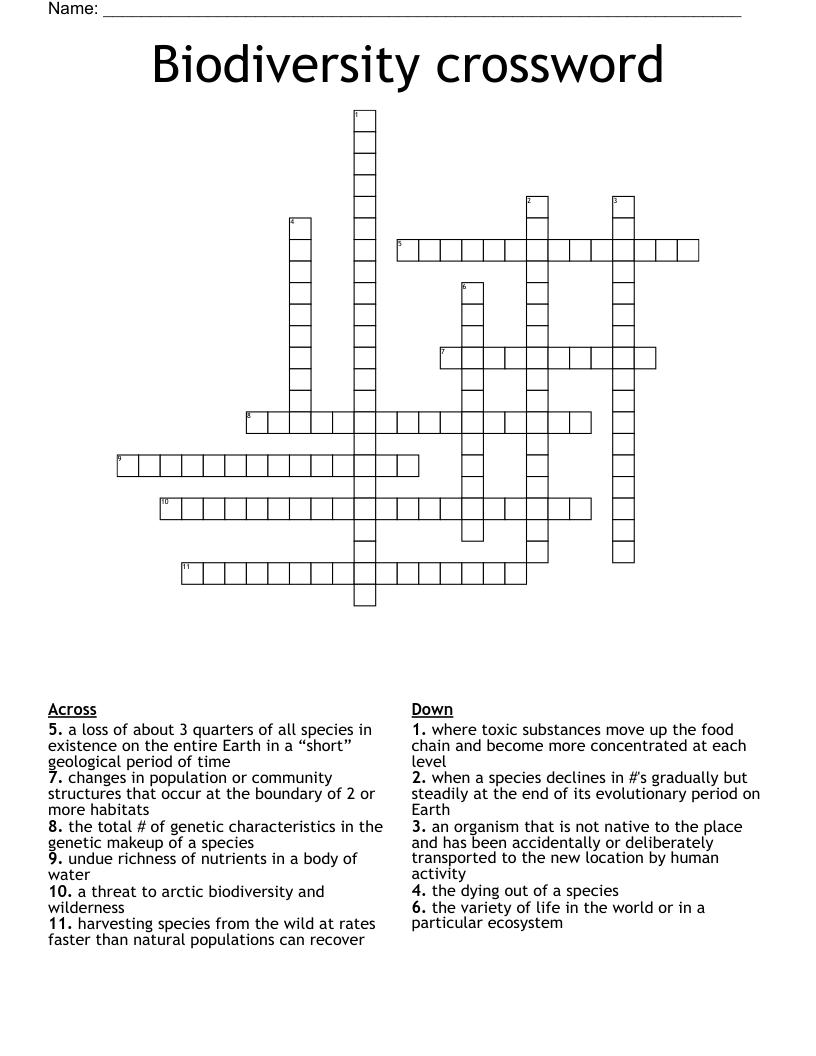 Biodiversity crossword