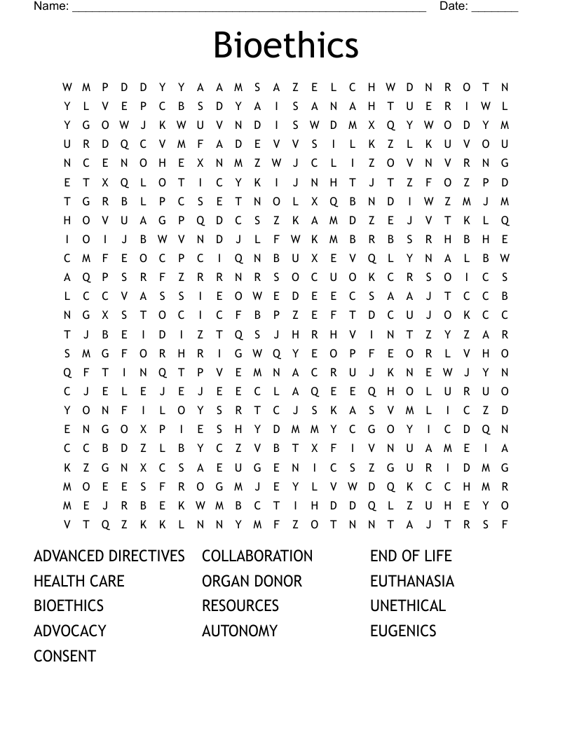 Bioethics  Word Search