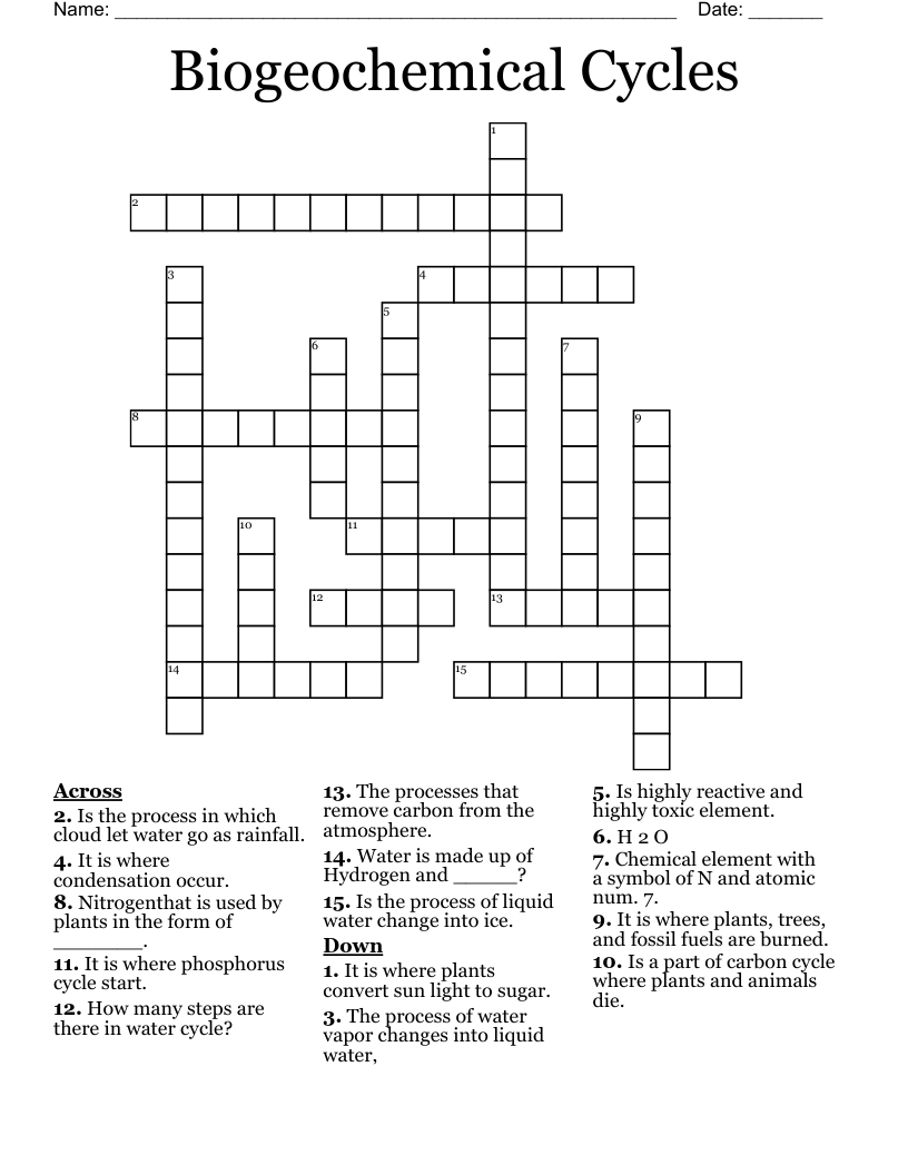 Biogeochemical Cycles Crossword