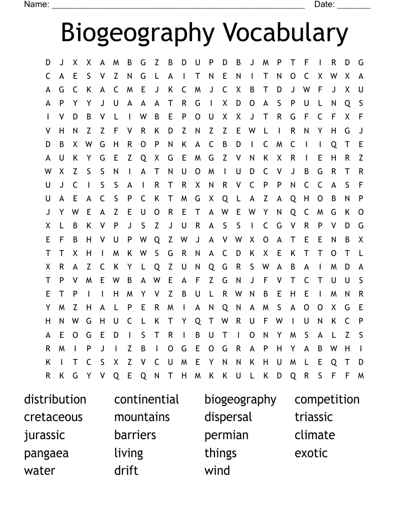 Biogeography Vocabulary  Word Search