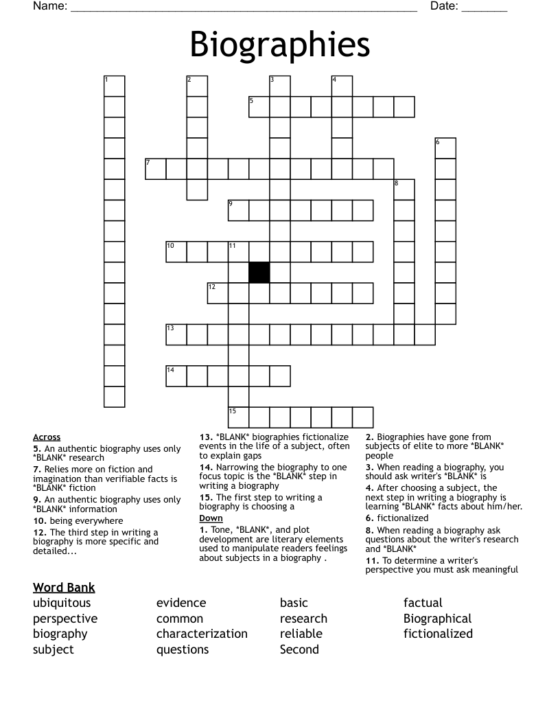 Biographies Crossword