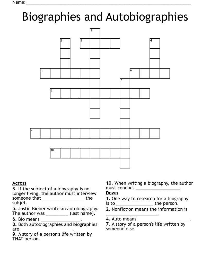Biographies and Autobiographies Crossword