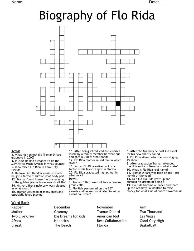 Biography of Flo Rida Crossword